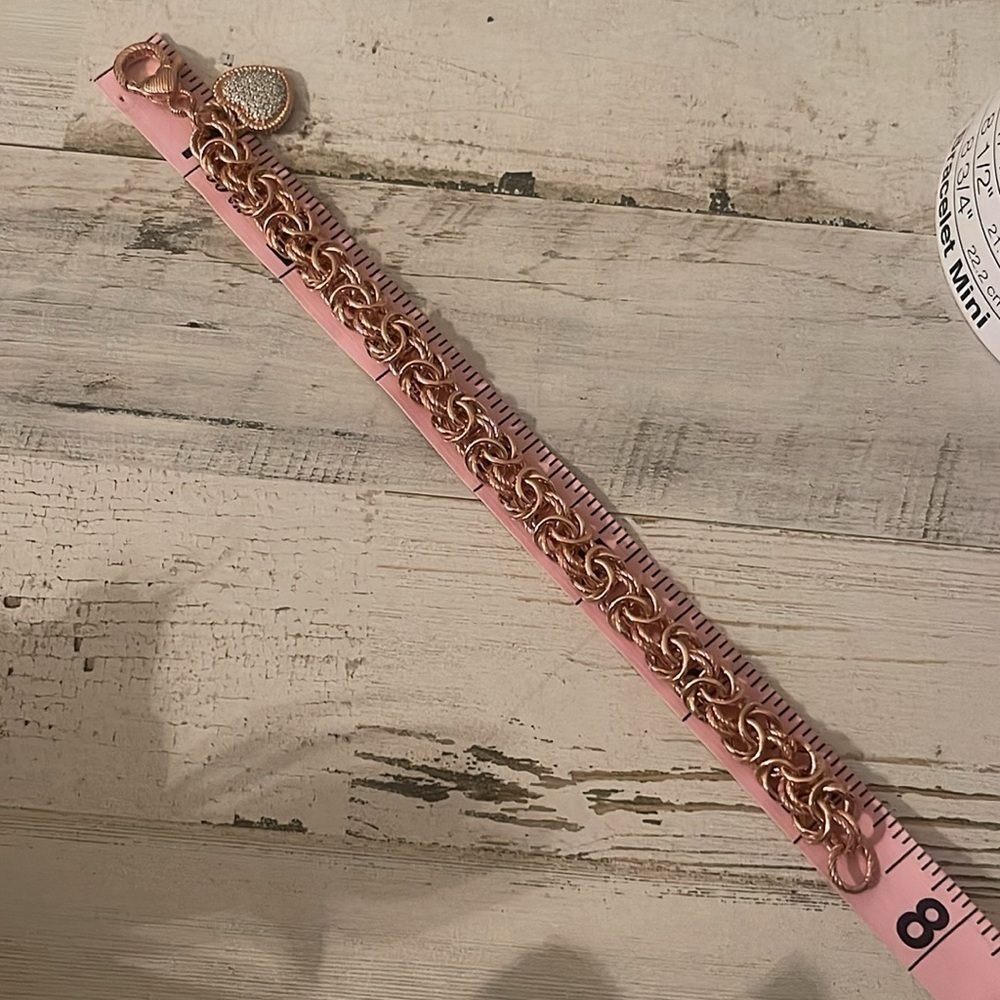 Judith Ripka Rose Gold Clad Byzantine Heart Charm Bracelet Pave - Picture 6 of 7